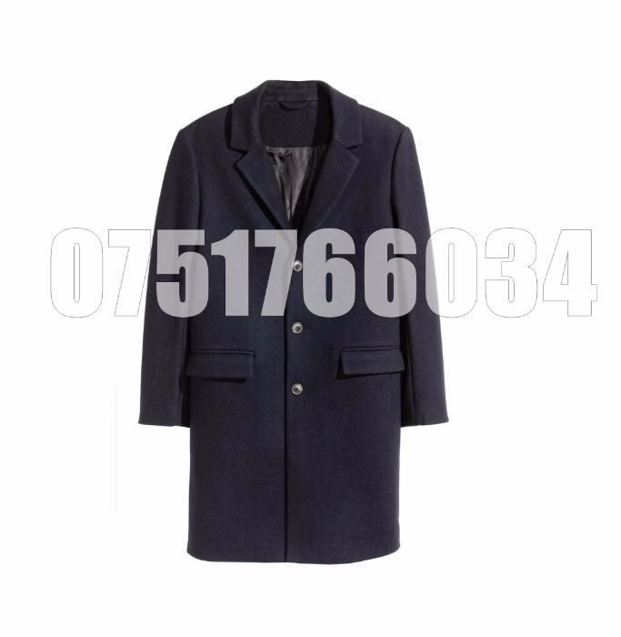 Palton Barbati Casual Elegant Lung Gros Slim Lana Albastru Inchis