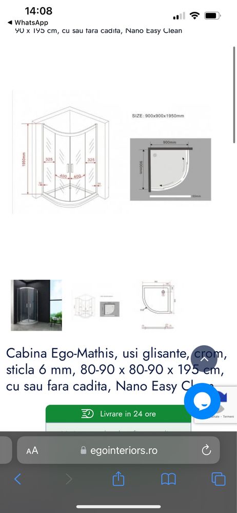 Cabina de dus cu cadita Ego-Mathis, usi glisante, crom, sticla 6 mm