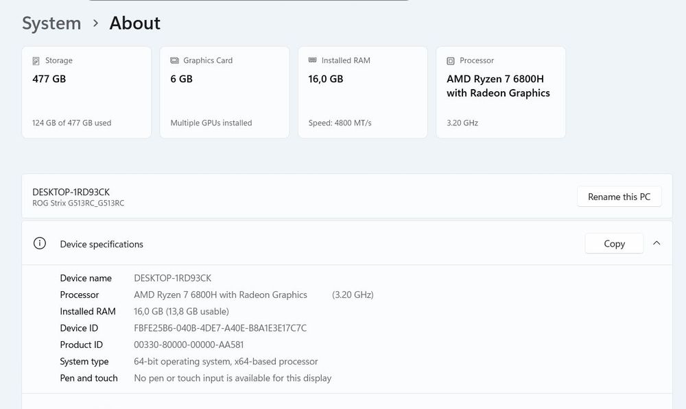 геймърски лаптоп Asus Rog Strix G513RC