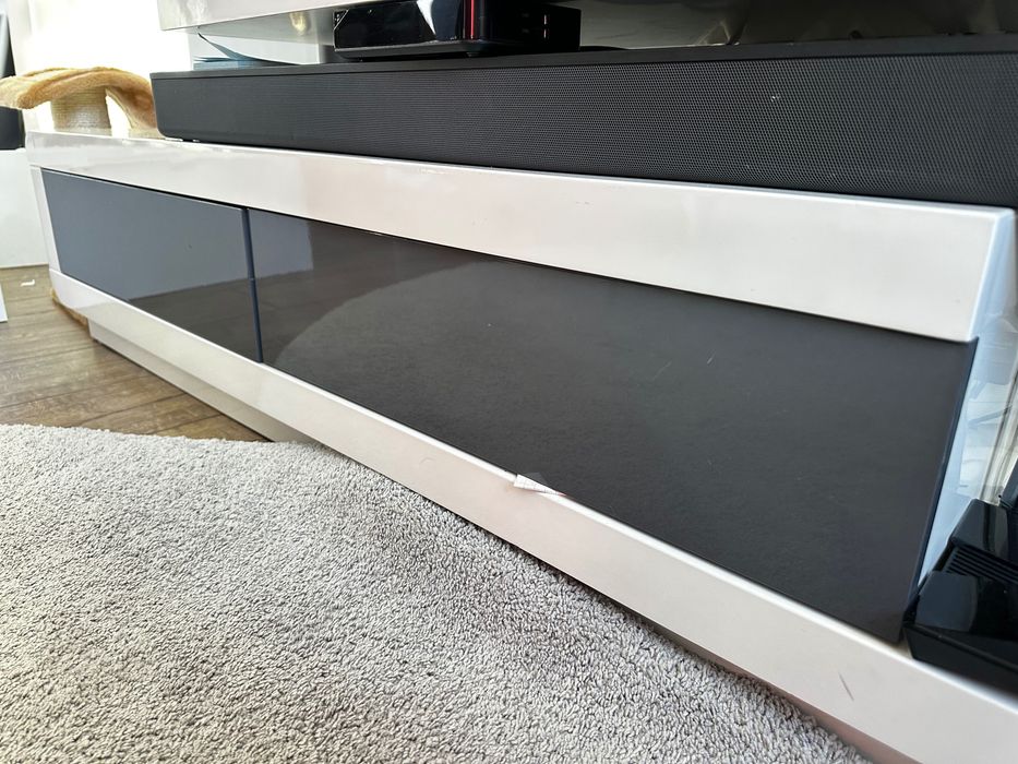 TV шкаф, бяло/сиво, гланц