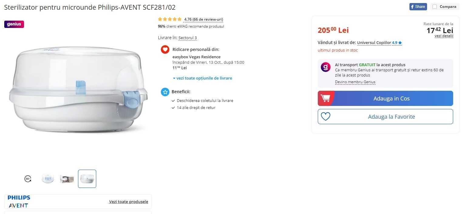 Sterilizator pentru microunde Philips-AVENT SCF281 - predare personala