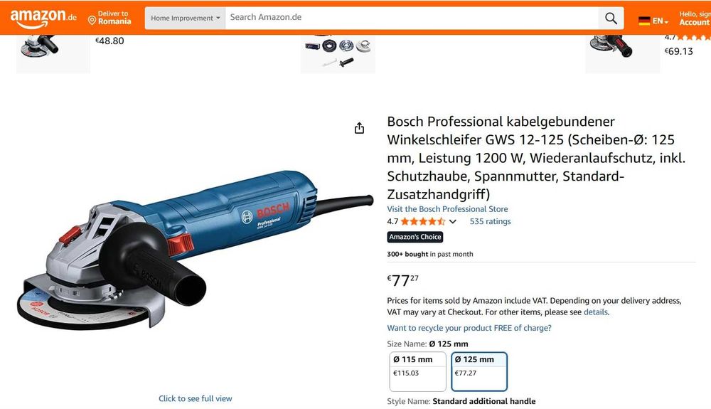 Polizor unghiular cu cablu Bosch Professional GWS 12-125