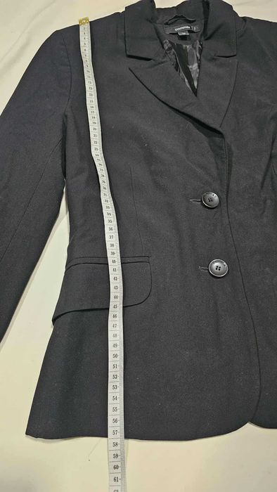 Costum Sacou negru, cambrat și fustă dreaptă neagră, S(36) Comma.