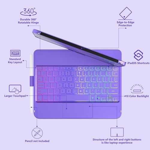Нов Калъф с клавиатура за iPad 10-то поколение 10.9” с тъчпад RGB кейс