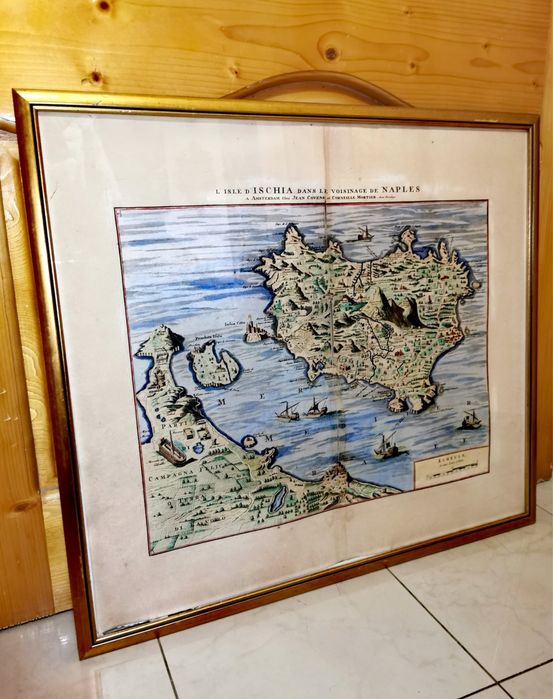 Картина литография карта оригинал L’isle d’Ischia Naples на 250 години
