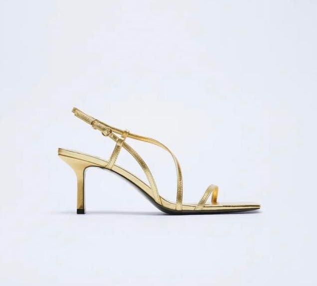 Sandale cu toc Zara aurii, mărimea 37