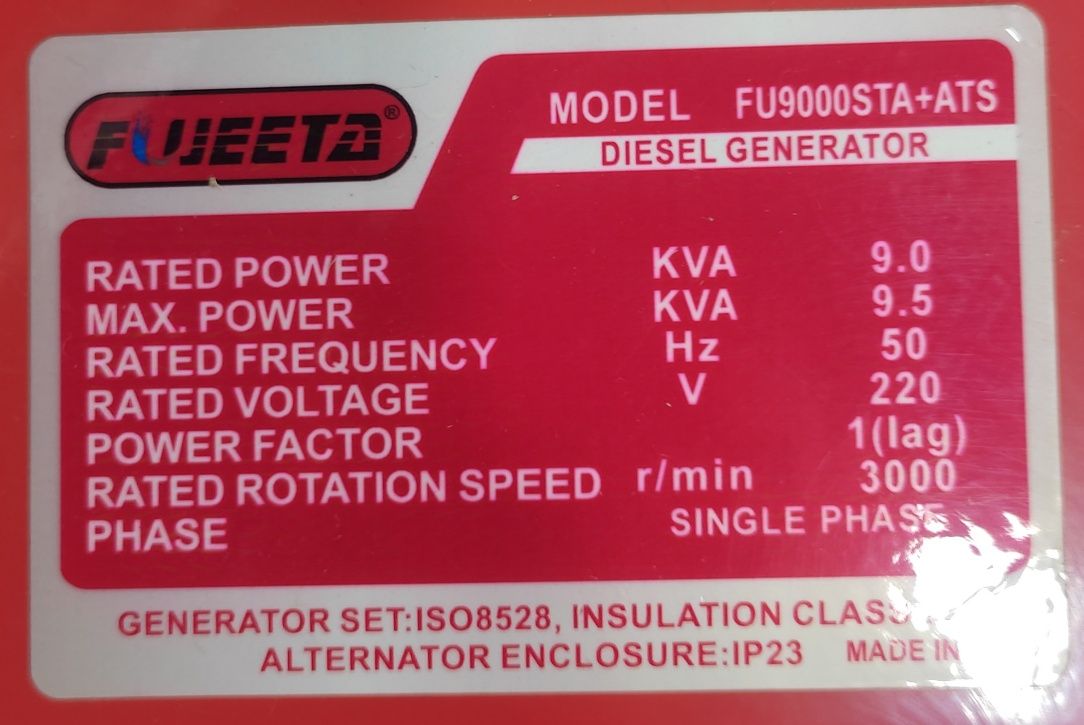 Generator fujeeta 9.5kw+AVR220V