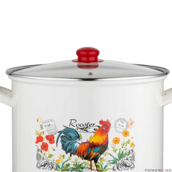 Oala cu capac, din inox emailat lucios, alba, 14l-28cm, Kogucik,