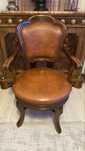 Scaun Vintage Directorial Piele Rotativ Lemn Masiv Antic