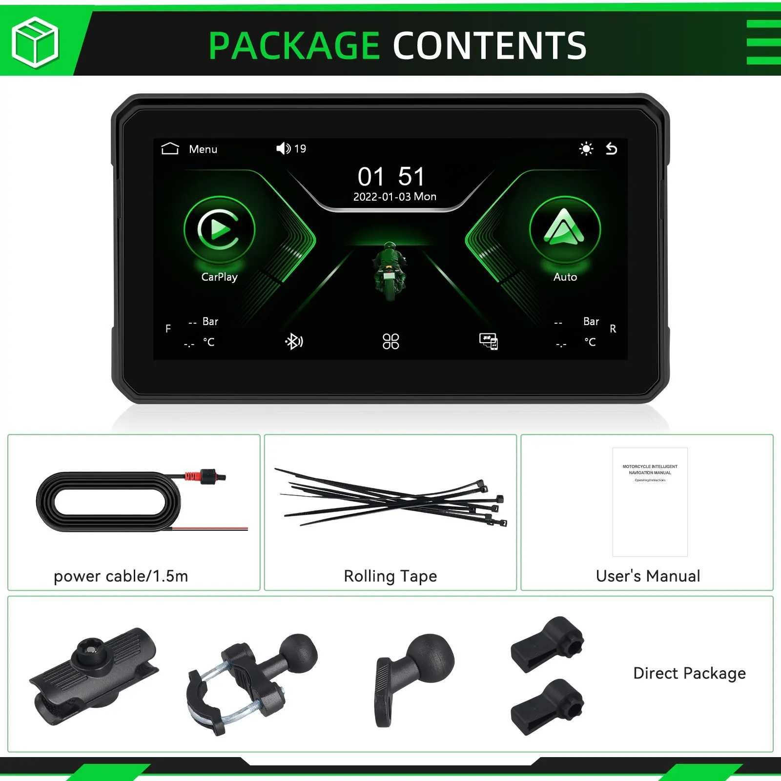 Eкран монитор за мотоциклет Carplay навигация Android Auto GPS мотор