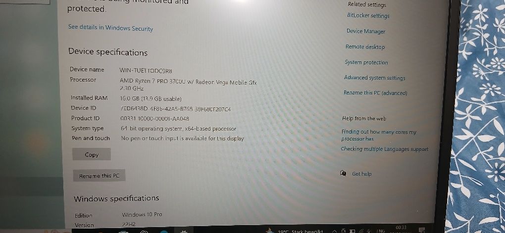 HP Elitebook 16/256 ssd Ryzen 7 pro 3700U
