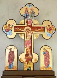 cruce de altar sculptata si pictata cu foita de aur
