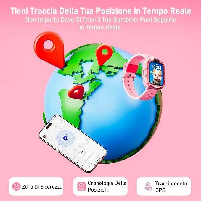 Детски смарт часовник OKYUK T17 детски смарт часовник GPS Черен Розов