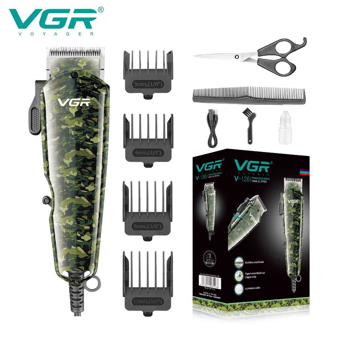 VGR126 Камуфлажна Професионална жична машинка за подстригване и тример