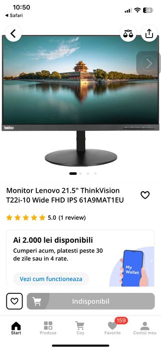 Monitor LED Lenovo ThinkVision 21.5" T22-i10 / LG 24BP750C wide webcam