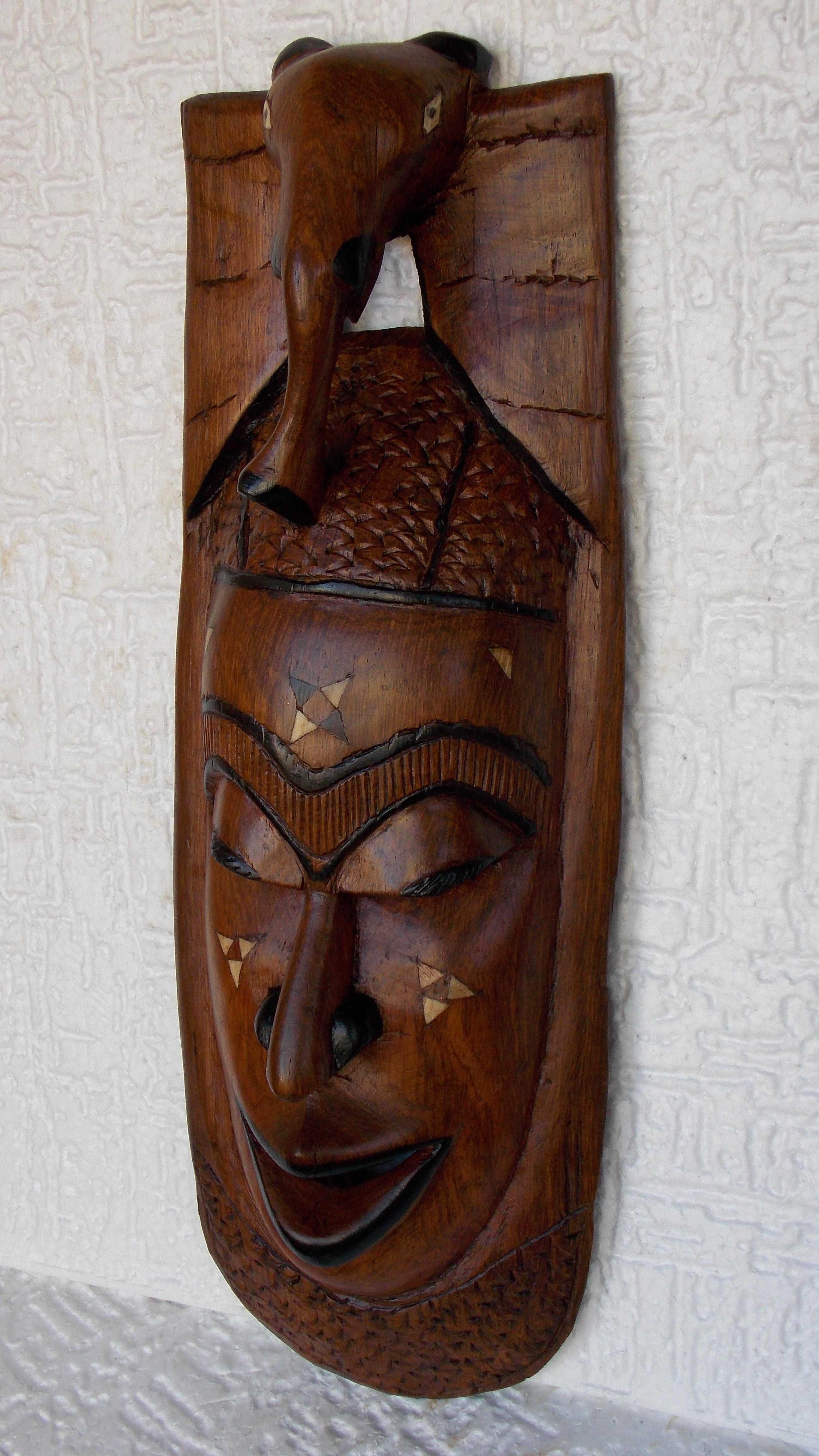 masca 44 cm,statueta unicat sculptura lemn arta veche handmade