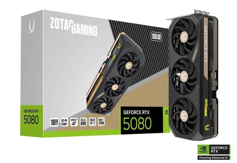 Видеокарта Zotac NVIDIA GeForce RTX 5080 SOLID CORE 16ГБ Solid, GDDR7