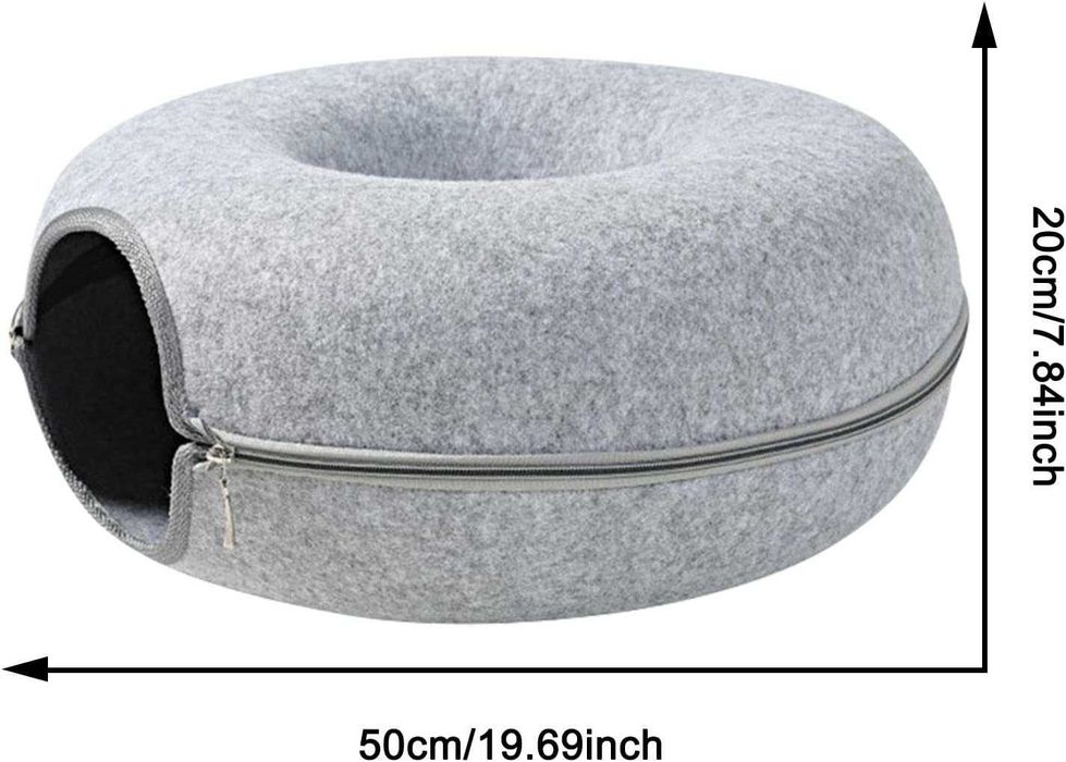 Pat tunel pentru pisici forma rotunda pentru joaca si somn 50x20 cm