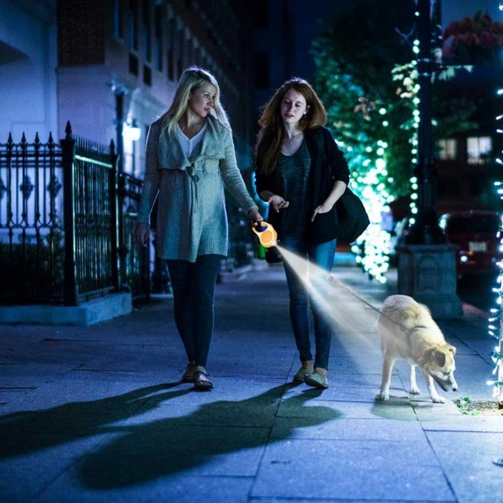 5м Автоматичен Повод за Куче с Вграден LED Фенер, USB, 5м до 30кг