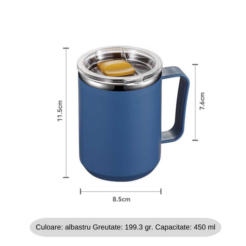 Cana termos din otel inoxidabil, capac cu slider magnetic, 450 ml