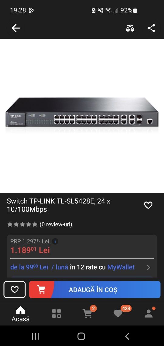 Switch TP LINK TL-SL5428E, 24 x 10/100Mbps