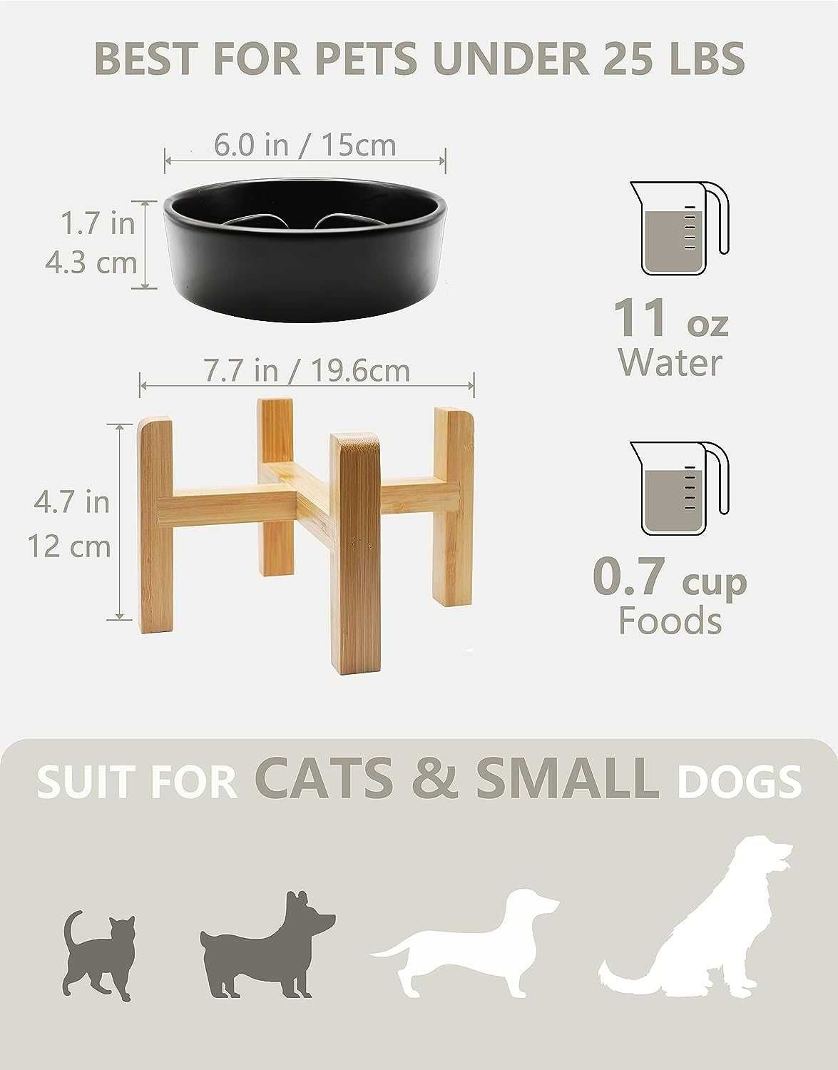 Керамична купа за кучета за бавно хранене, повдигната за малки породи