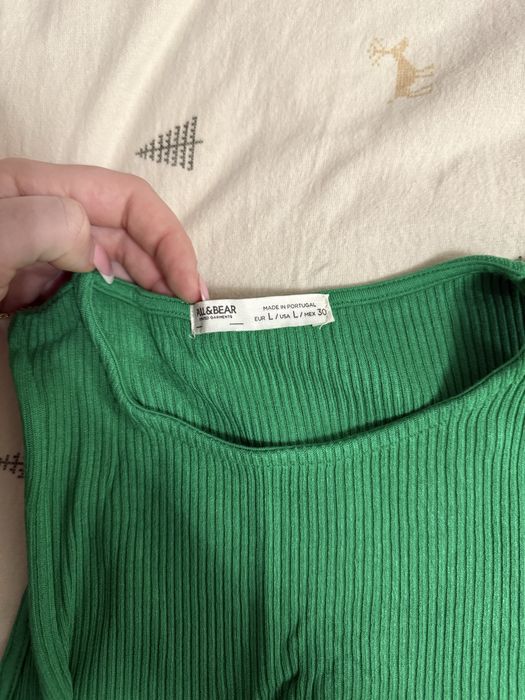 Зелена изчистена рипсена рокля