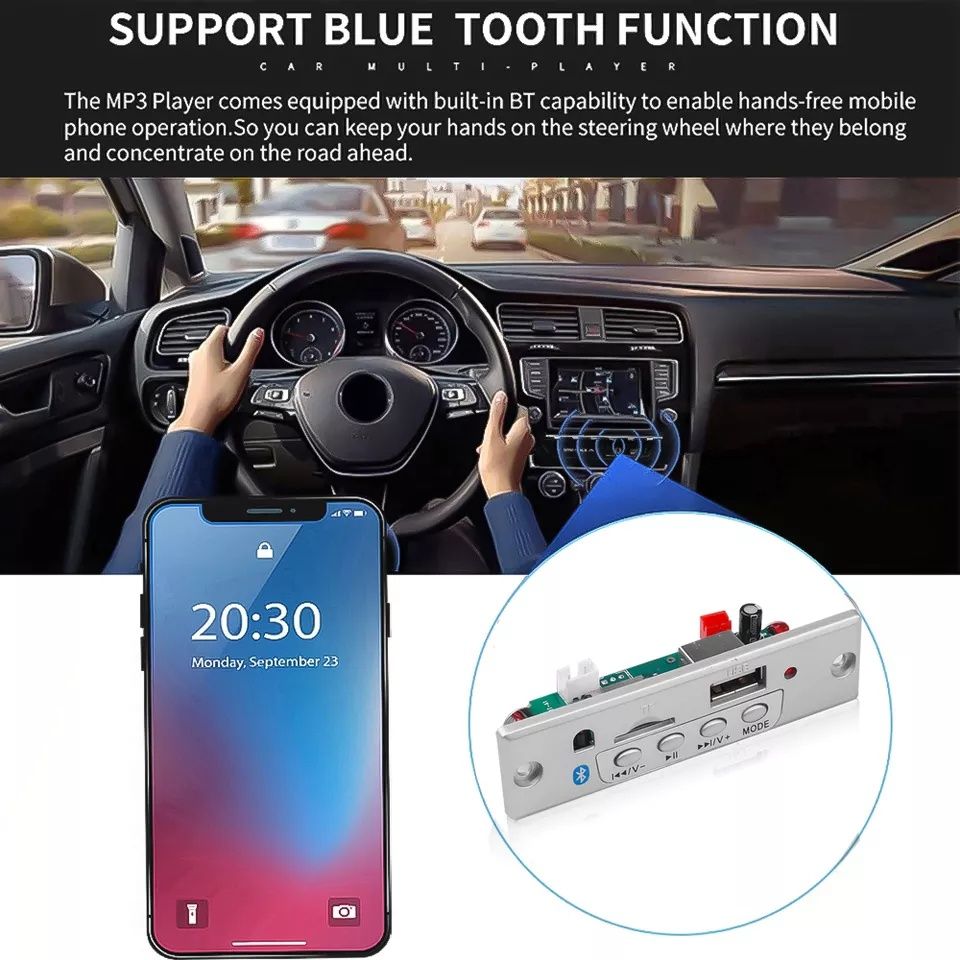 Mp3 player Kebidu, 6V-12V, за вграждане с Bluetooth 5.0,Sd/Fm/AUX/Rec