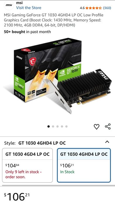 MSI GT 1030 Low Profile 4GB Silent