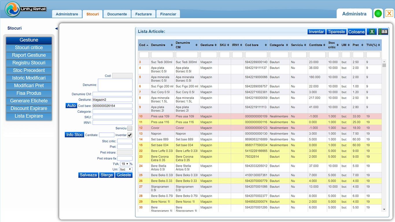 UnityRetail sistem vanzare si gestiune magazin depozit firma