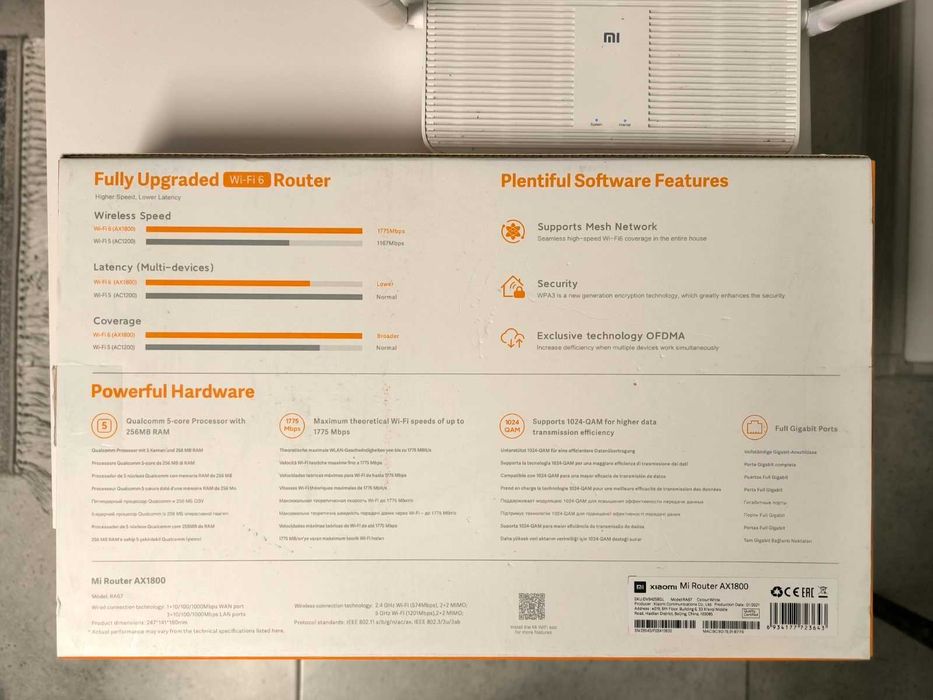 WiFi 6 рутер Xiaomi AX1800 гигабитов бял като нов