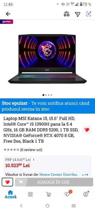 Gaming Laptop MSI KATANA 15 B13V - I9, RTX4070