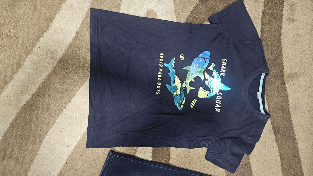 Set blugi treisferturi si tricou albastru 158 164