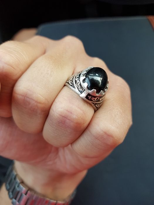 Ghiul mare argint 925 cu piatra onix in gheara,model trandafir negru