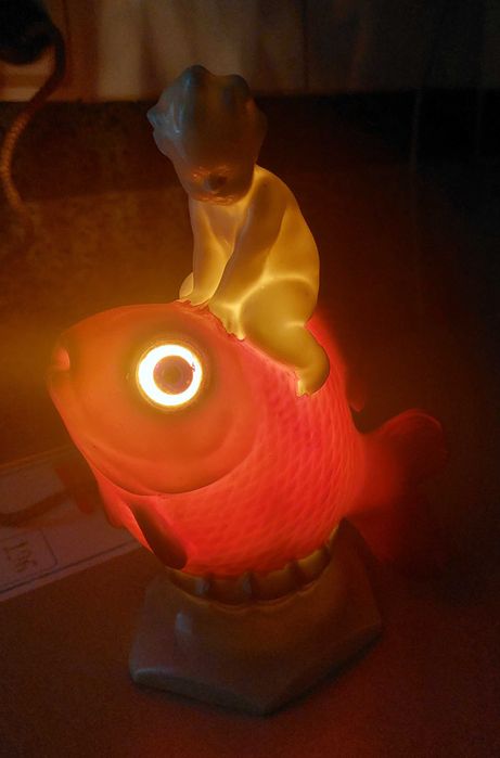 Светильник Мальчик Путти на Рыбе. Ночник. Статуэтка