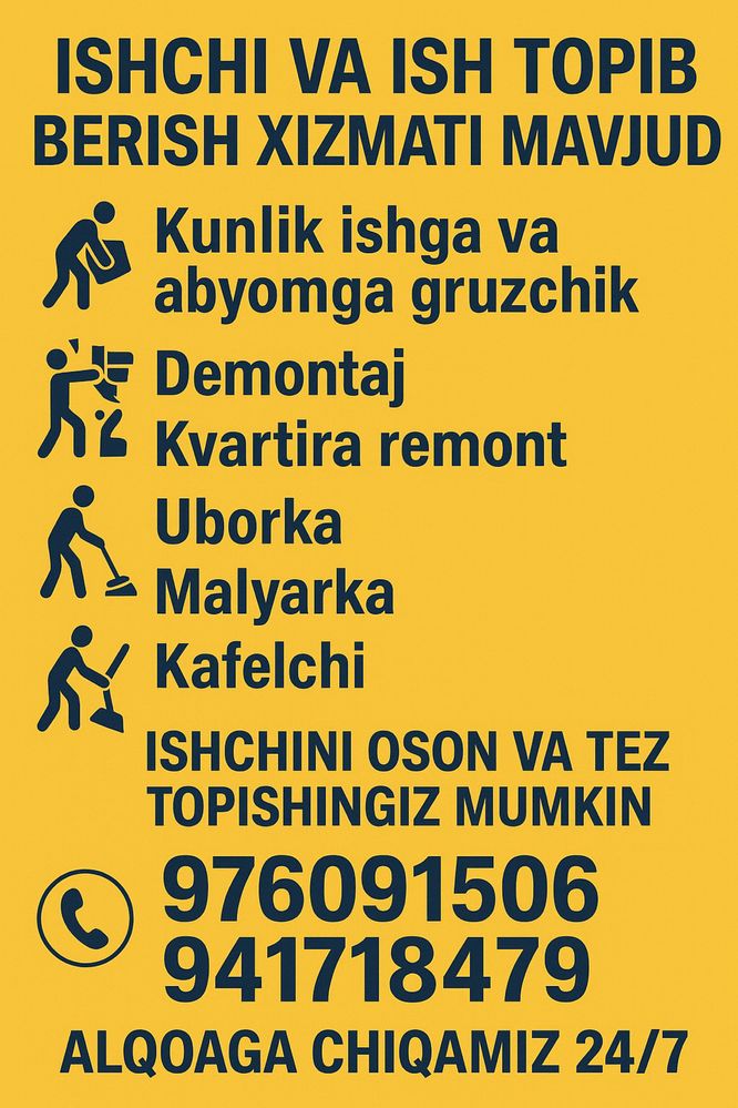 Razni rabochi ishchilar yetqazib beramiz