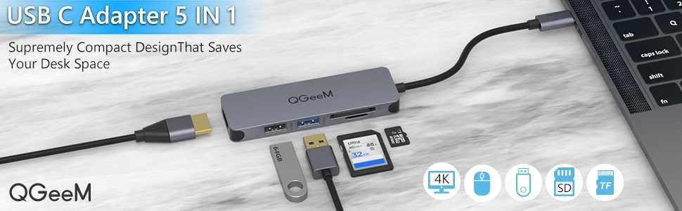 5-в-1 HDMI USB-C хъб QGEEM