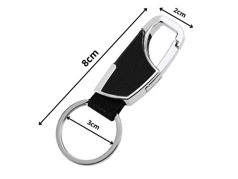 Breloc elegant din piele ecologica si metal cu carabina negru-argintiu