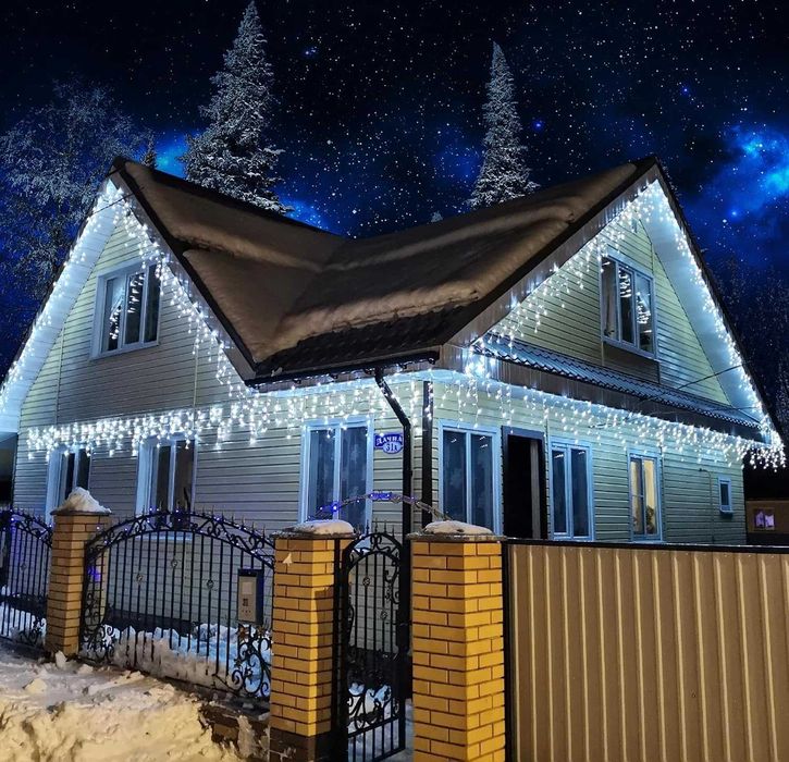 Външни коледни лампички LED завеса 6м х 30-50см гъста с флаш ефект