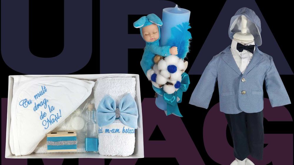 Set Botez Baietel (Trusou + Lumanare + Costum)