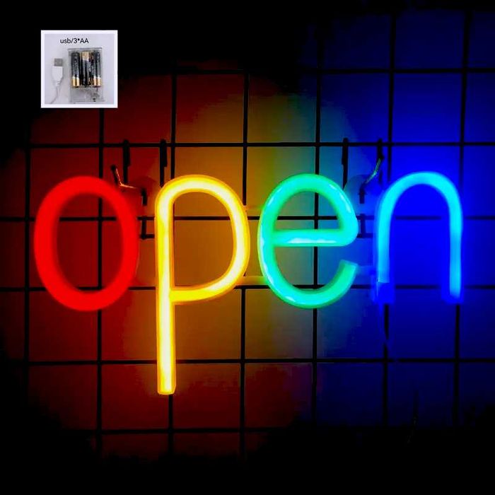 Reclama luminoasa LED Neon, "OPEN", Temark, multicolor, 28.8x14.5 cm