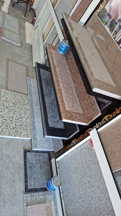 Гранит, травертин, мрамор, ступени, подступени, подоконик, балясина,