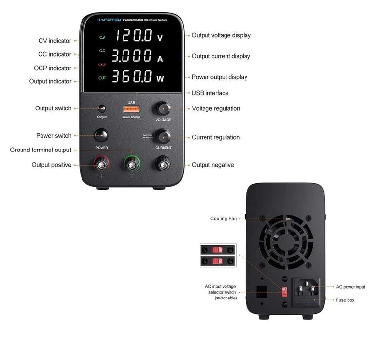 Sursa laborator de curent continuu programabila 120V 3A 360W