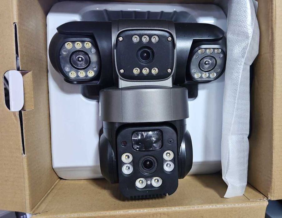 WI-Fi Тройна соларна безжична въртяща камера 12MP работи с рутер