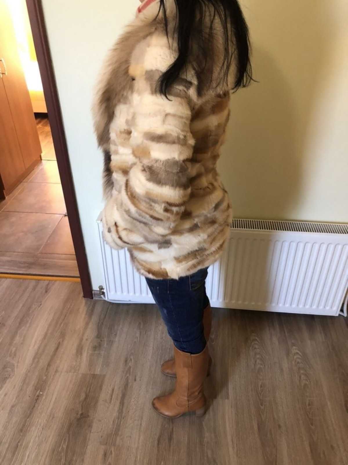 Дамско палто от естествен косъм, с регулиране на талията