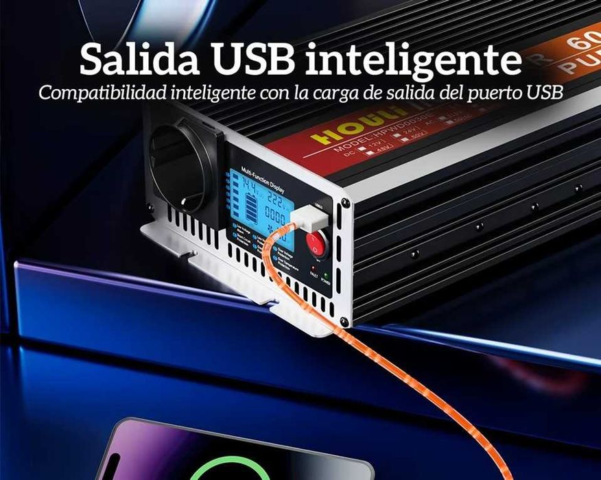 Invertor Houli 24V sau 12V 3000W Sinus pur cu telecomanda si priza USB