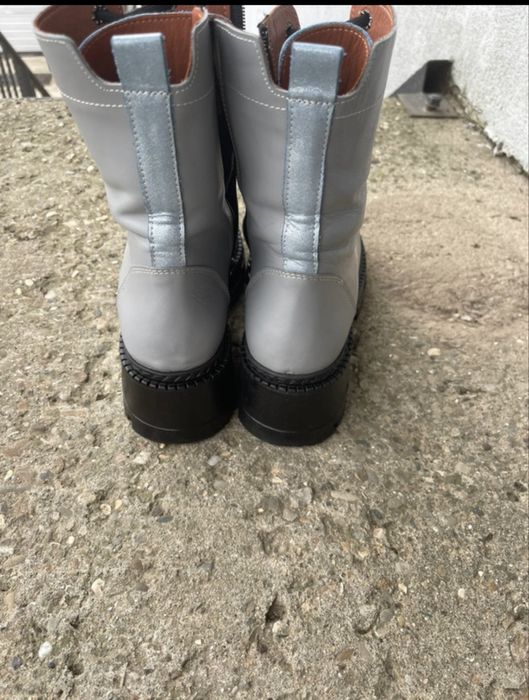 Ghete din piele ,culoare gri /bleo