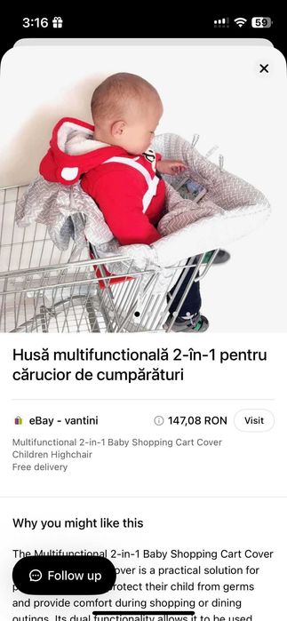 Marsupiu Isara Organic + Husa multifunctionala pt carucior cumparaturi