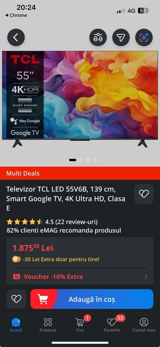 Vând televizor TCL 4K 139cm sigilat, garanție 2 ani
