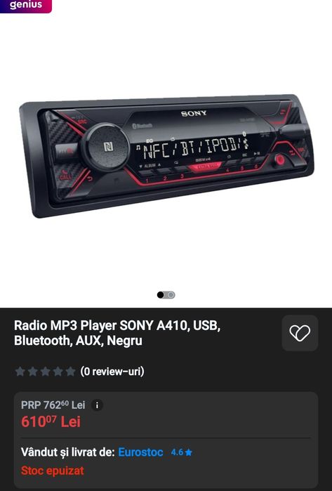 Vând Radio MP3 Player SONY A410, USB,Bluetooth, AUX, Negru